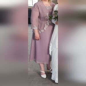 Purple Bishop Sleeve Wedding Guest Gown